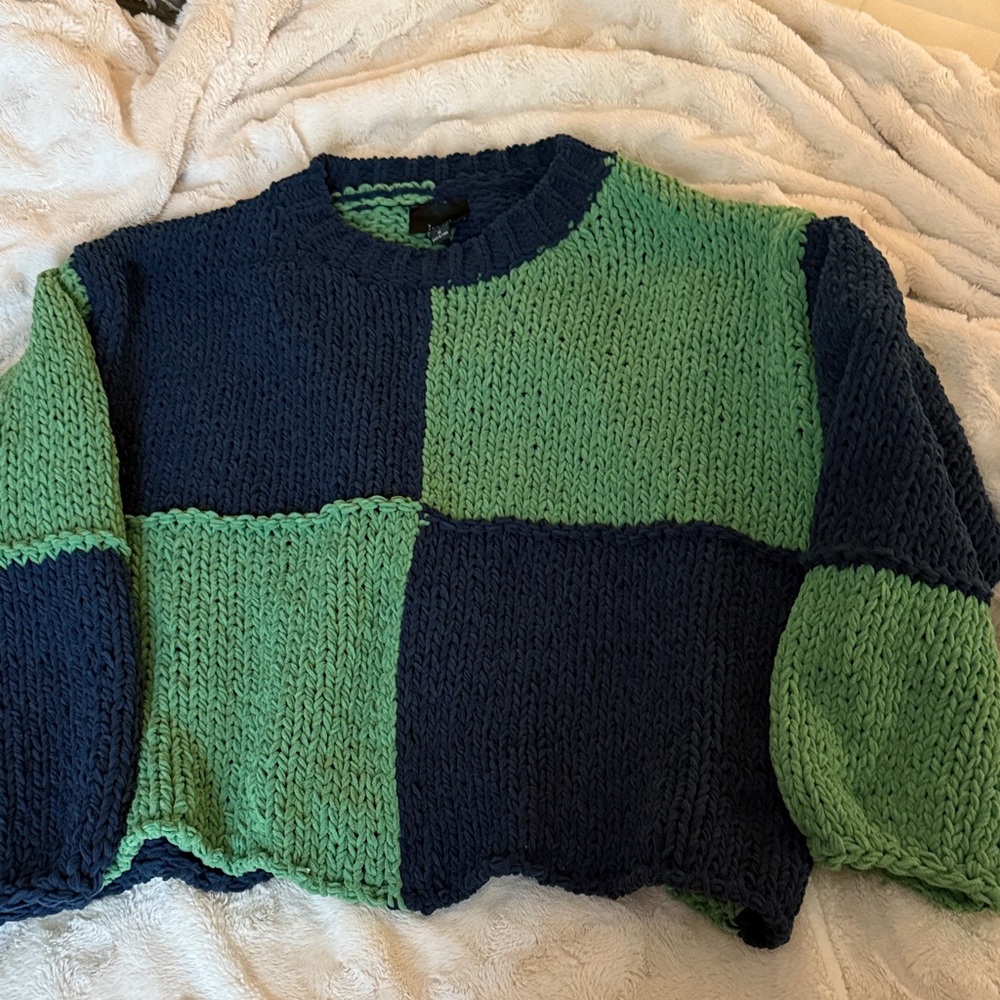Lumiere Green and Blue Patchwork Sweater